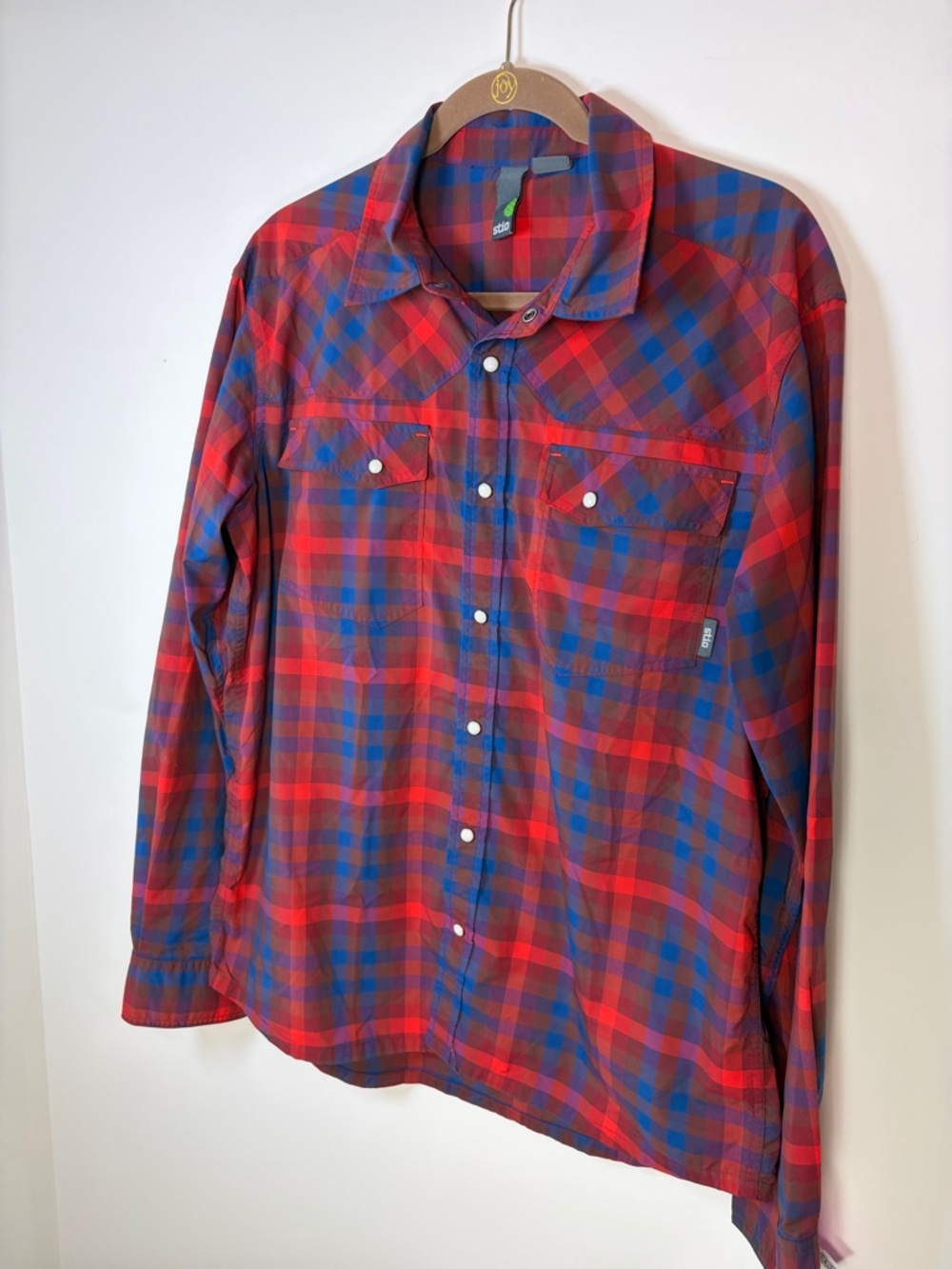 Men's Stio Pearl Snap Eddy Shirt Long Sleeve Red & Blue Plaid Button Shirt -M - Picture 2 of 7